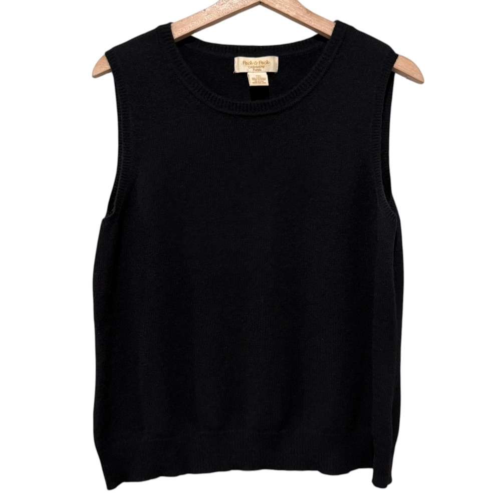Peck & Peck 100% Cashmere 2-Ply Sweater Vest Women Sz XL Petite Black Preppy